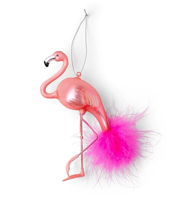 5" Christmas Flamingo With Feather Tail Glass Ornament by Place & Time