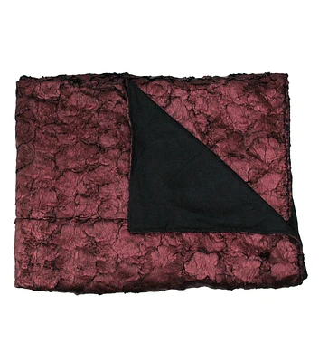 Northlight Burgundy Black Plush and Velvety Faux Fur Blanket 50" x 60"