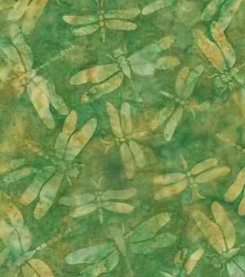 Dragonflies on Green Apple Batik Cotton Fabric