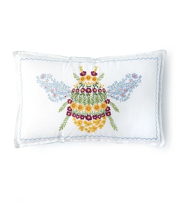 12" x 20" Yellow Bee Embroidered Cotton Pillow by Place & Time