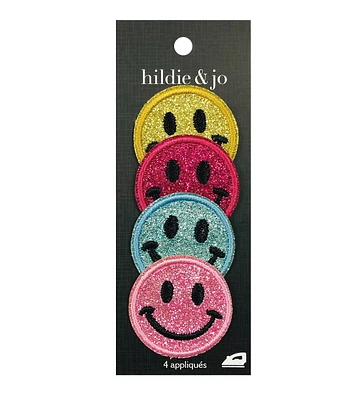 4ct Glitter Smiley Faces Iron On Patches by hildie & jo