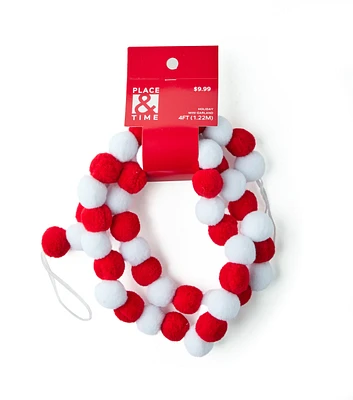 4' Christmas Red & White Mini Pom Pom Garland by Place & Time