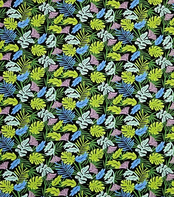 Tropical Leaves on Black Super Snuggle Flannel Fabric