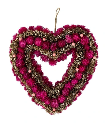 Northlight 13" Valentine's Day Pink Botanicals & Wood Chip Heart Wreath