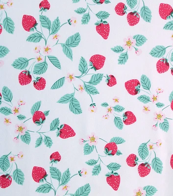 Strawberry Vine on White Jersey Knit Fabric