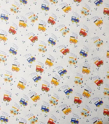 Choo Choo Trains on White Super Snuggle Flannel Fabric