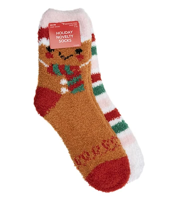 2 Pair Christmas Gingerbread & Stripes Cozy Socks by Happy