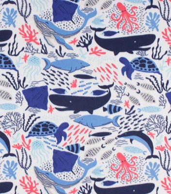 Sea Life on White Blizzard Fleece Fabric