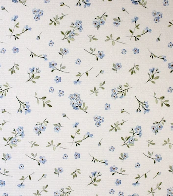 Cream Ditsy Blue Bouquet Rib Knit Fabric