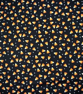 Candy Corn On Black Rib Knit Fabric