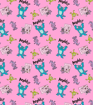 Monsters Inc Door Toss on Pink Cotton Fabric