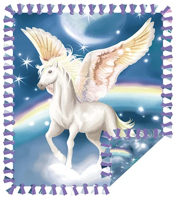 48" Wide Pegasus & Rainbow on Blue No Sew Fleece Blanket