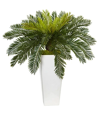 Nearly Natural 23" Cycas Artificial Plant in White Planter