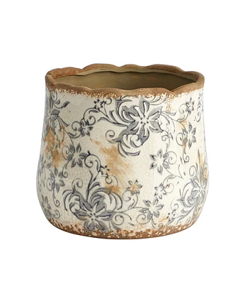 Nearly Natural 7" Tuscan Ceramic Gray Scroll Planter