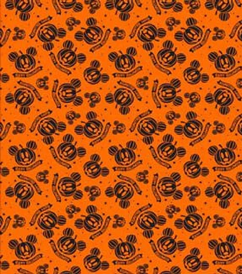 Disney Mickey Mouse Pumpkin Face on Orange Halloween Cotton Fabric