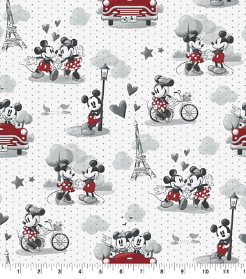 Disney Mickey & Minnie Mouse Cotton Fabric  Vintage Romance