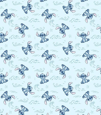 Disney Lilo & Stitch Sketch Wave on Blue Knit Fabric