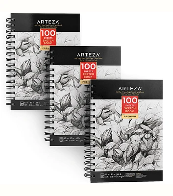 Arteza Art Sketchbook 5.5''x8.5'' 100 Sheets of Paper 3pk