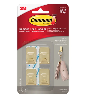 Command 0.5lb Metallic Small Decorative Brass Hooks & Strips 9ct