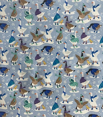 Winter Geese on Blue Christmas Cotton Fabric