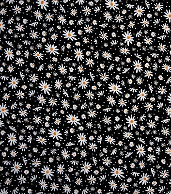 Graphic Ditsy Daisies on Black Cotton Fabric by Keepsake Calico