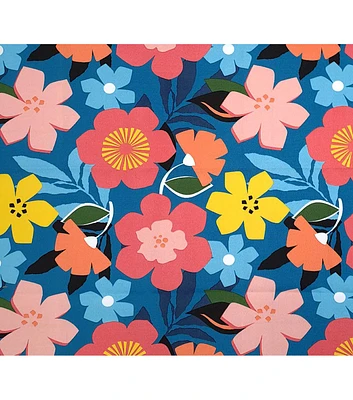 Bold Floral on Blue Outdoor Fabric