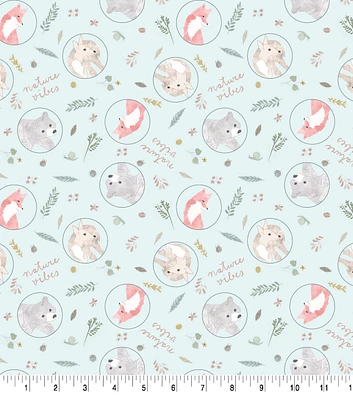 Nature Vibes Woodland Animals on Blue Nursery Flannel Fabric