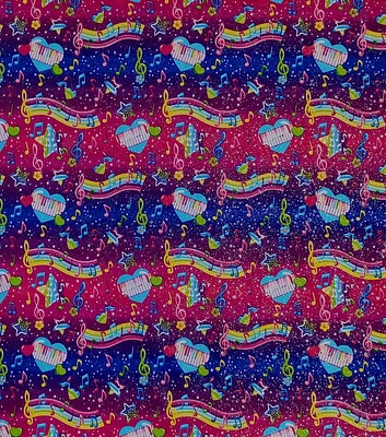 Pink Rainbow Tunes Novelty Glitter Cotton Fabric