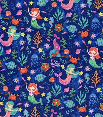 Hi Fashion Underwater Mermaids on Blue Novelty Cotton Fabric