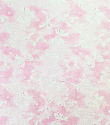 White Bows on Pink Nursery Flannel Fabric