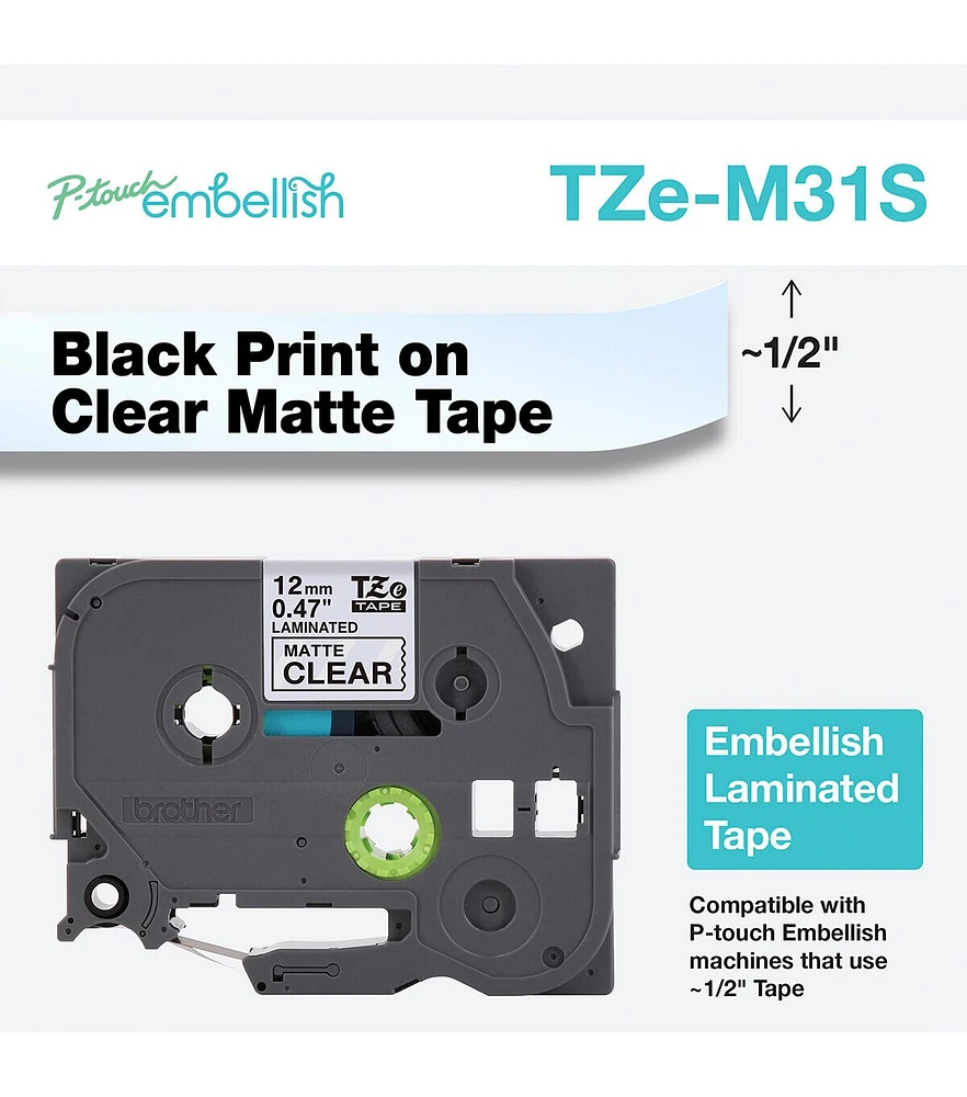 Brother P-touch Embellish Black Print on Matte Clear Tape