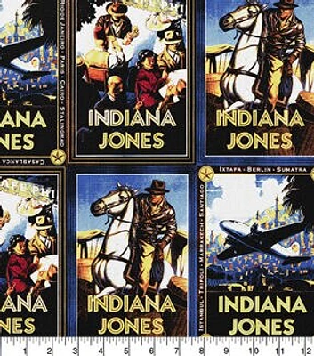 Indiana Jones Adventure Cards Blue Cotton Fabric