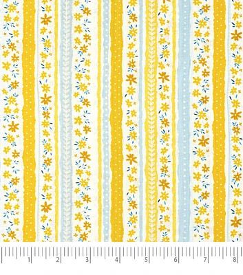 Singer Yellow Floral Striped Quilt Cotton Fabric