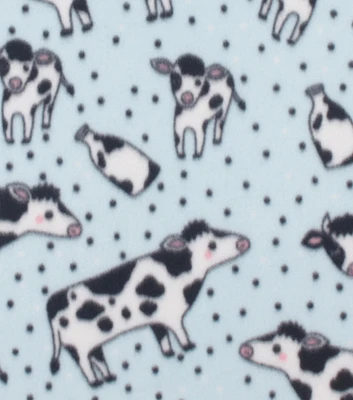 Cows With Milk on Blue Blizzard Fleece Fabric