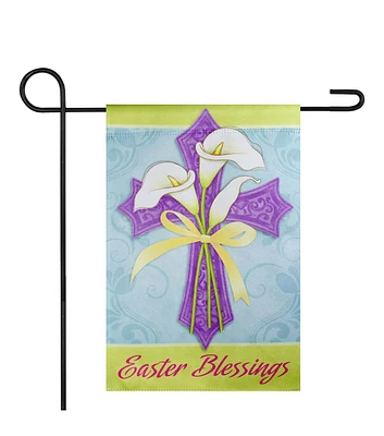 Northlight 12.5" x 18" Easter Blessings Cross and Lilies Garden Flag