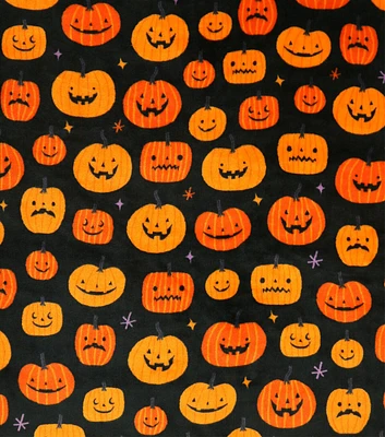 Orange Jack O Lantern Faces Sew Lush Fleece Fabric by POP!