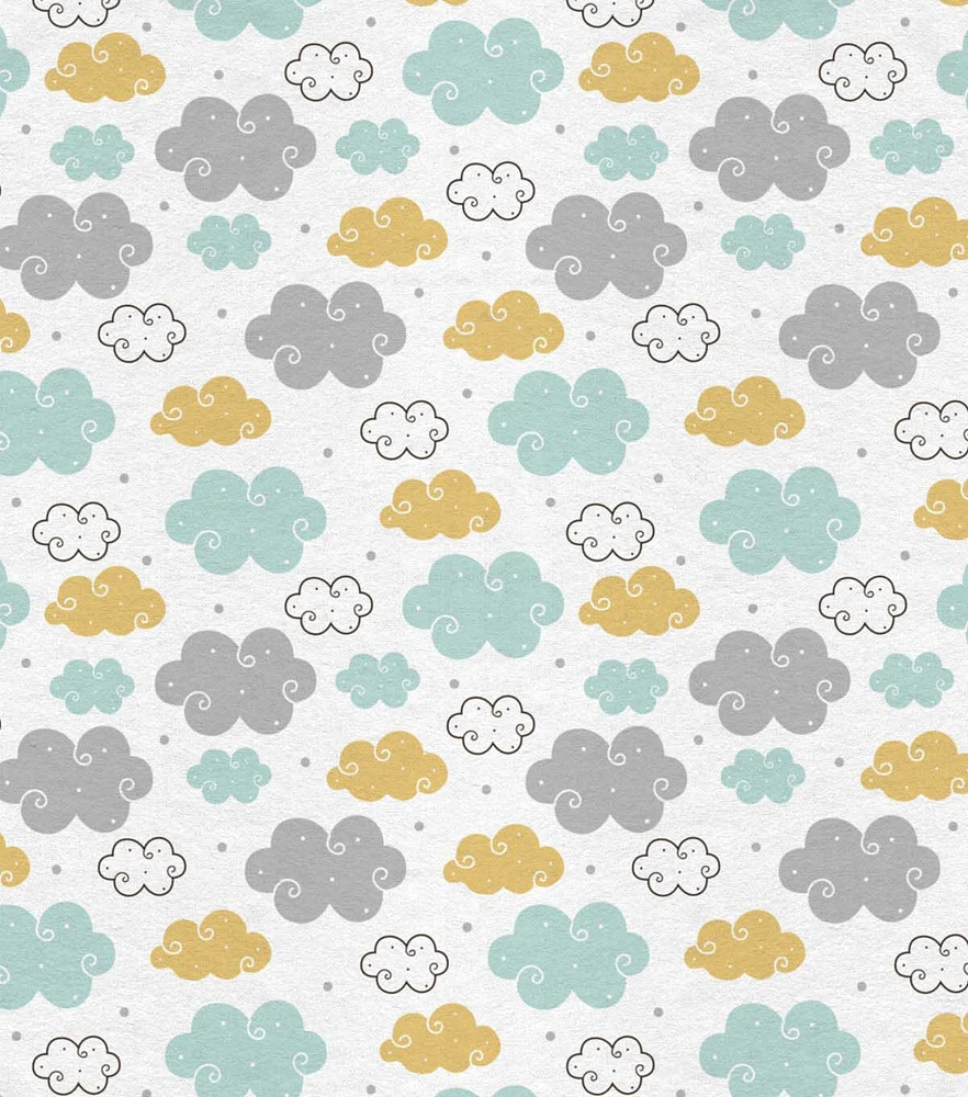 Swirly Clouds on White Nursery Flannel Fabric