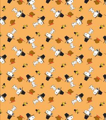 Peanuts Snoopy Be Thankful on Orange Cotton Fabric