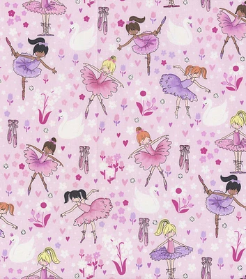 Hi Fashion Pretty Ballerinas on Pink Novelty Cotton Fabric