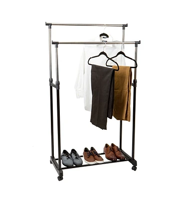 Simplify 31.5" Black 2 Tier Adjustable Height Rolling Garment Rack