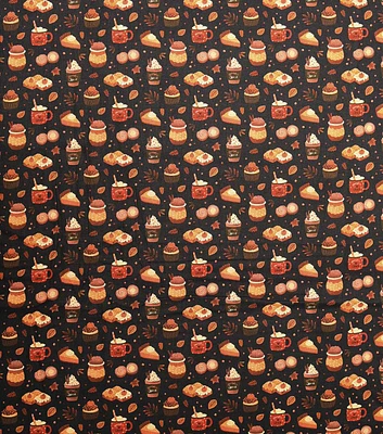 Fun Fall Foods On Navy Fall Print Cotton Fabric