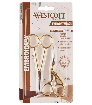 Westcott Gold Curved & Stork Embroidery Scissors 2pk