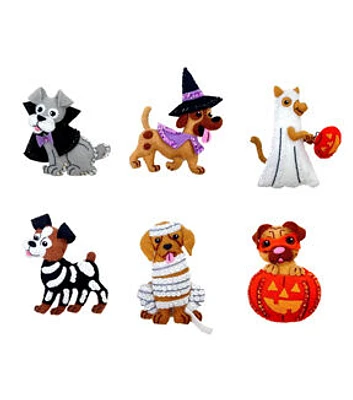 Bucilla 4" x 5" Trick or Treat Puppies Felt Ornament Applique Kit 6ct