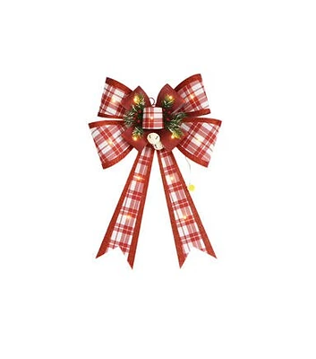 25" Christmas LED Red Buffalo Check Bow With Gold Trim by Place & Time