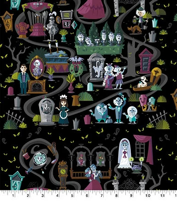 Haunted Mansion Ride Black Cotton Fabric