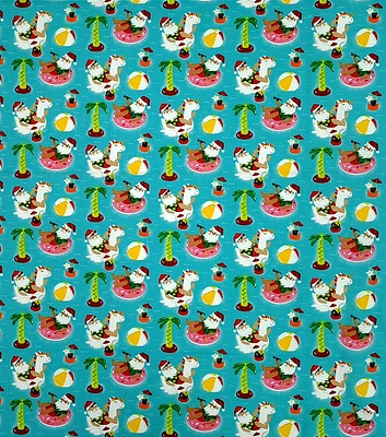 Santas on Vacation on Blue Christmas Cotton Fabric