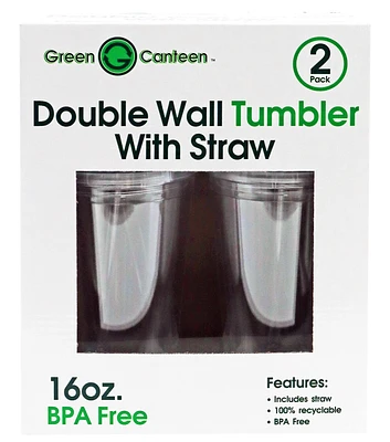 Green Canteen 2 pk 16oz Plastic Double Wall Tumblers with Straw