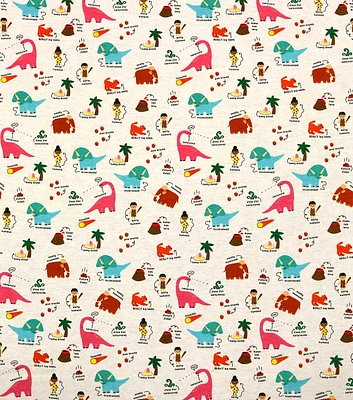 Dinosaurs & Kids on White Super Snuggle Flannel Fabric