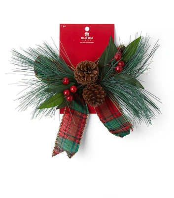 10" Christmas Red & Green Plaid Bow With Pinecones by Bloom Room