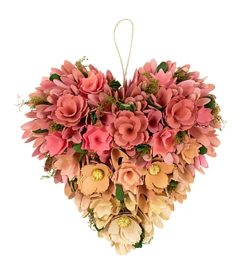 Northlight 12" Valentine's Day Pink & Yellow Wood Chip Heart Wreath